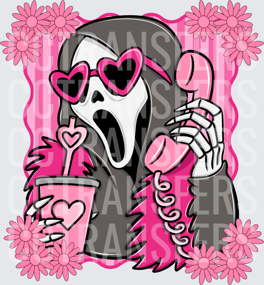 Ghostface Mask Horror Icon Pink Heart Sunglasses Phone (DTF)