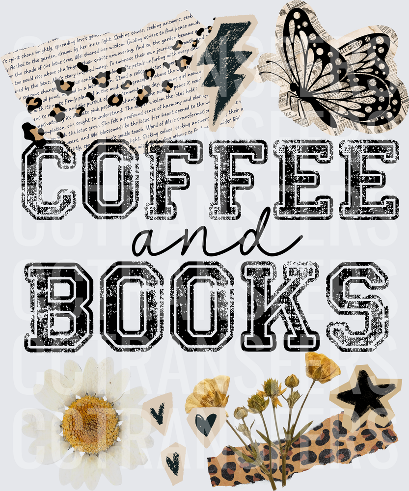 Coffee and Books Boho Floral Collage DTF