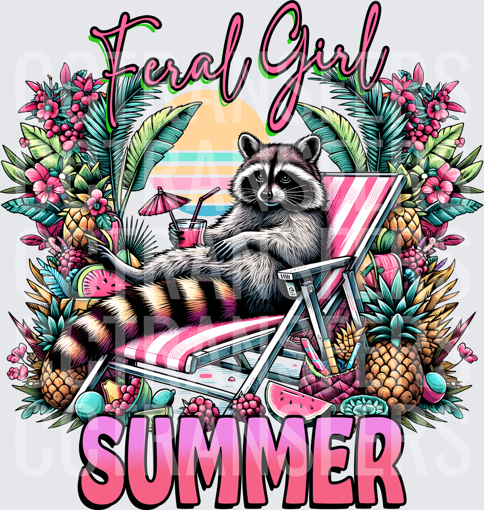 Feral Girl Summer Raccoon Beach Chair Tropical (DTF)
