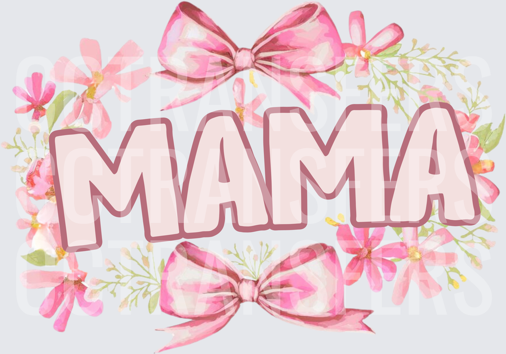 Mama Pink Floral Wreath Coquette Bow Design (DTF)