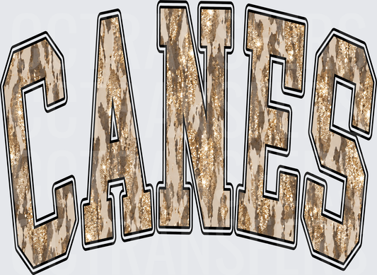 Canes Arched Varsity Glitter Cowhide Letters (DTF)