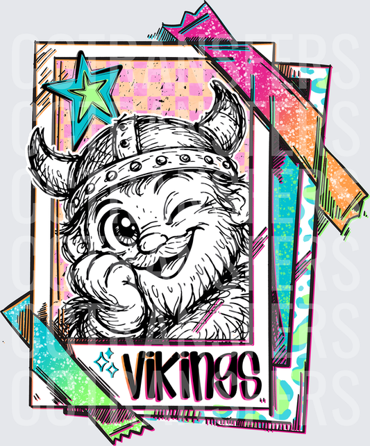 Retro Vikings Mascot Winking Horned Helmet Card (DTF)