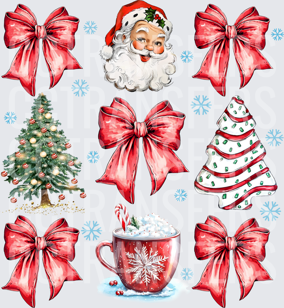 Retro Santa Red Bows Christmas Tree Holiday Bundle (DTF)