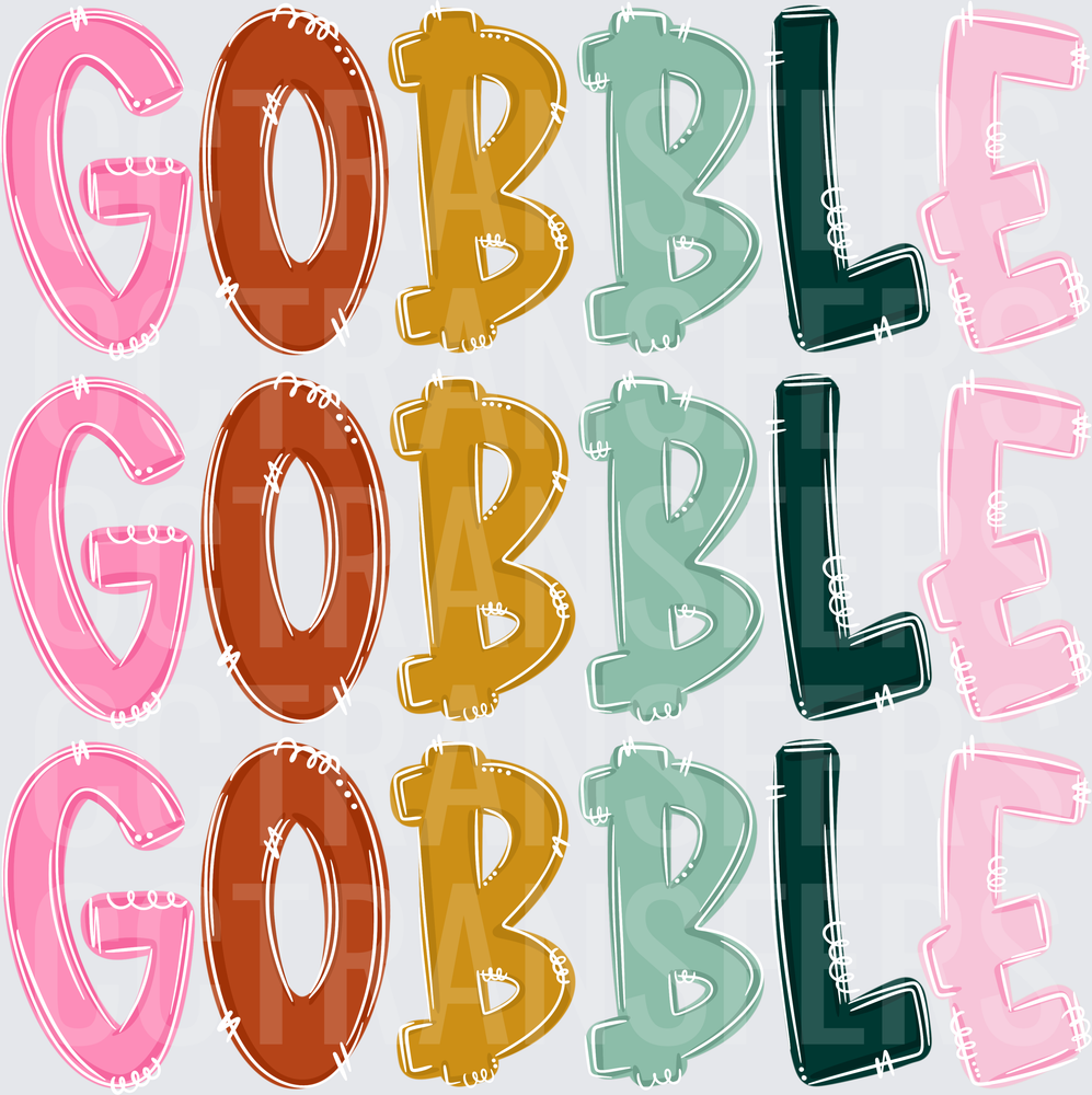Gobble Gobble Gobble Colorful Stacked Typography (DTF)