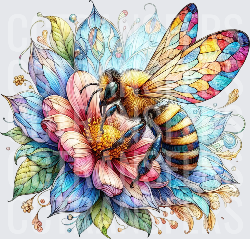 Colorful Bumblebee on Blooming Floral Botanical (DTF)