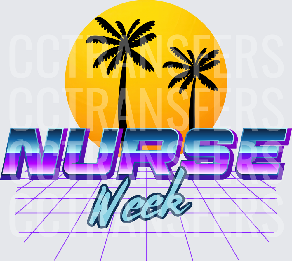 Nurse Week Retro Sunset Palm Trees Synthwave Grid (DTF)