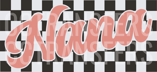 Retro Nana Script on Black and White Checker (DTF)