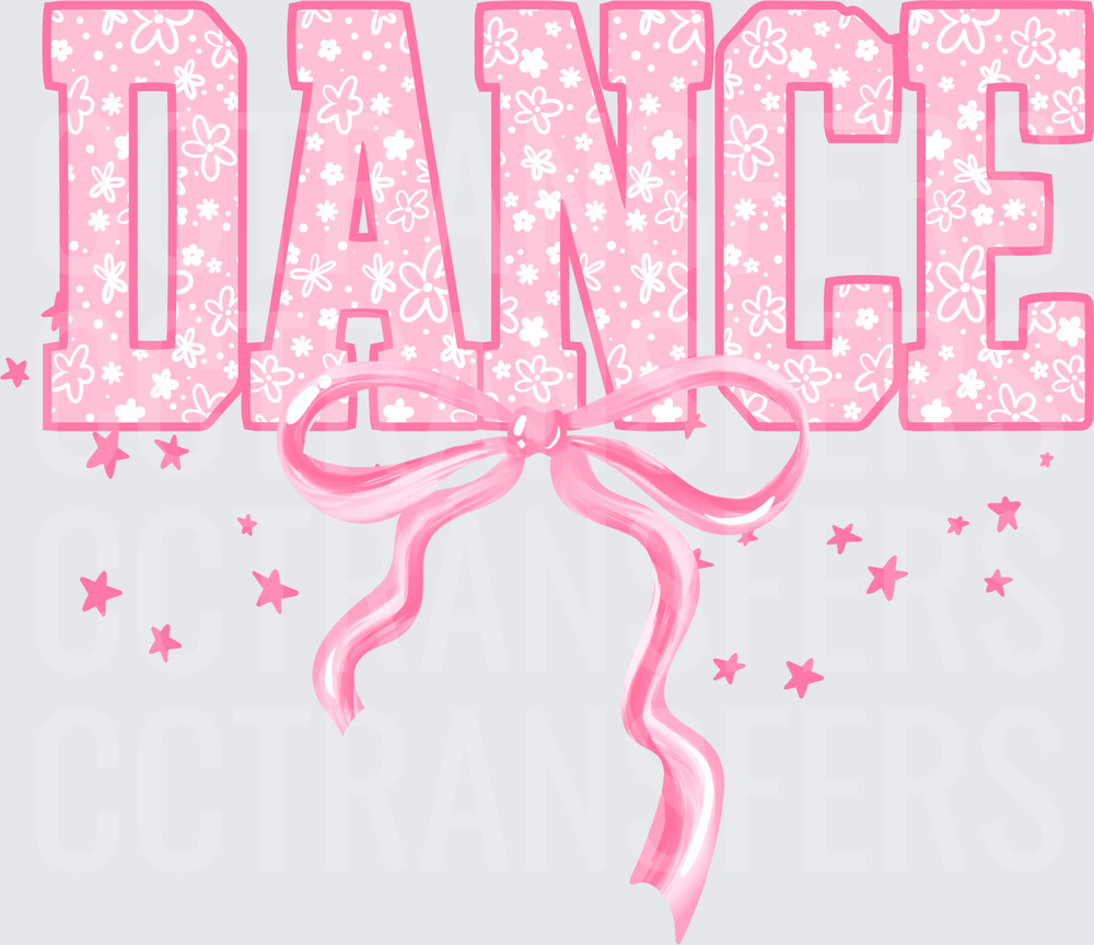 Pink Floral DANCE Bold Letters with Bow and Stars (DTF)