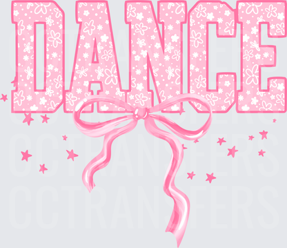 Pink Floral DANCE Bold Letters with Bow and Stars (DTF)