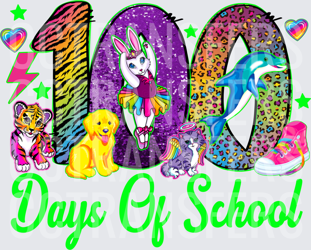 100 Days Of School Neon Animals Rainbow Retro Style (DTF)