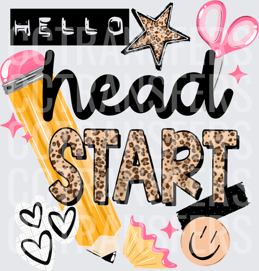 Hello Head Start Leopard Print School Supply Design (DTF)