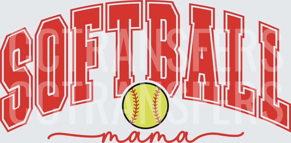 Softball Mama Arched Varsity Letter Design with Ball (DTF)