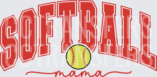 Softball Mama Arched Varsity Letter Design with Ball (DTF)