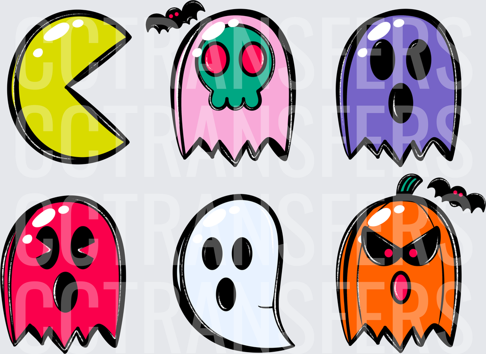Halloween Arcade Ghost Squad with Jack-O-Lantern and Bats (DTF)