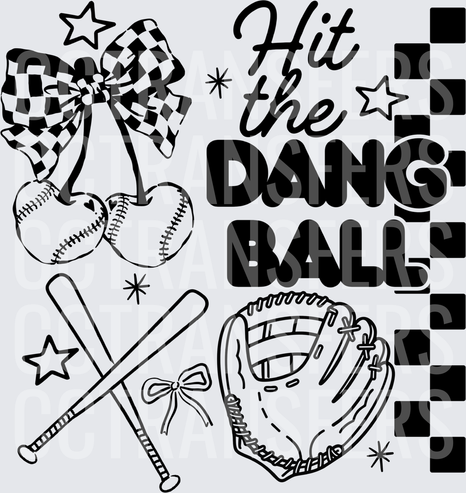 Hit the Dang Ball Baseball Cherries Bow Checkered (DTF)