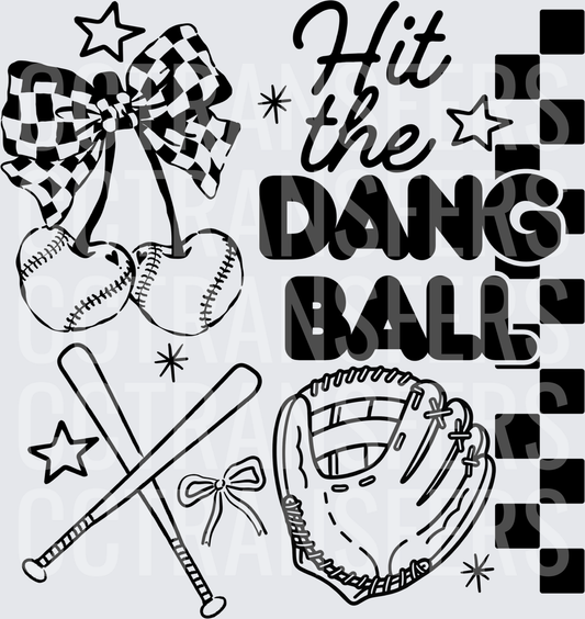 Hit the Dang Ball Baseball Cherries Bow Checkered (DTF)