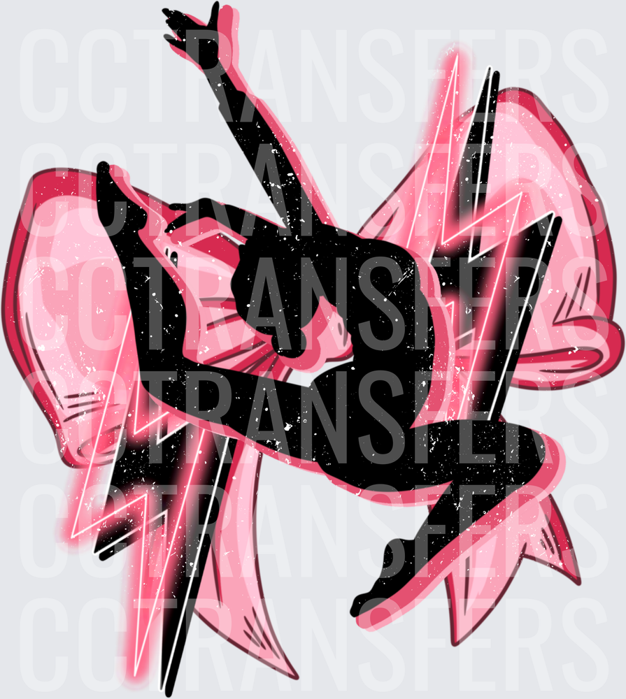 Dancer Silhouette Leap Pink Lightning Bolts (DTF)