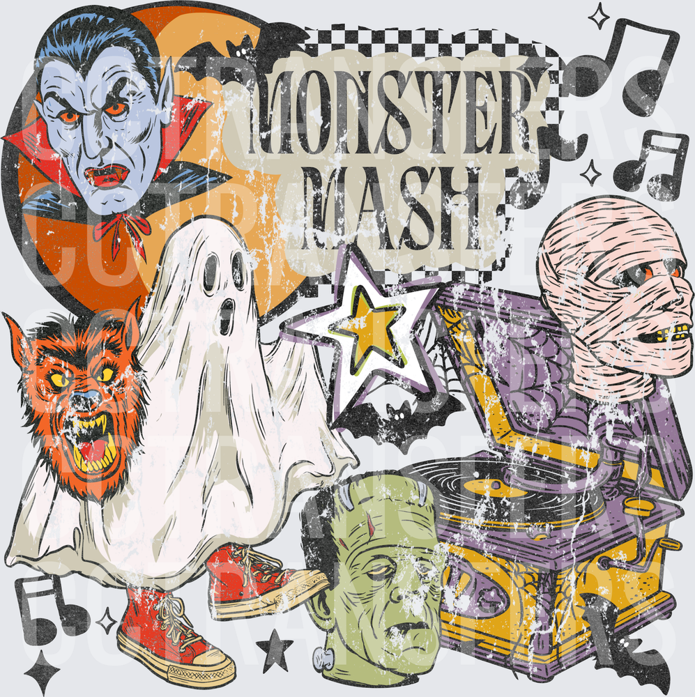 Monster Mash Halloween Monsters Collage Retro (DTF)