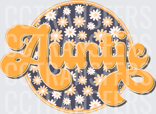 Retro Auntie Daisy Floral Circle Script (DTF)