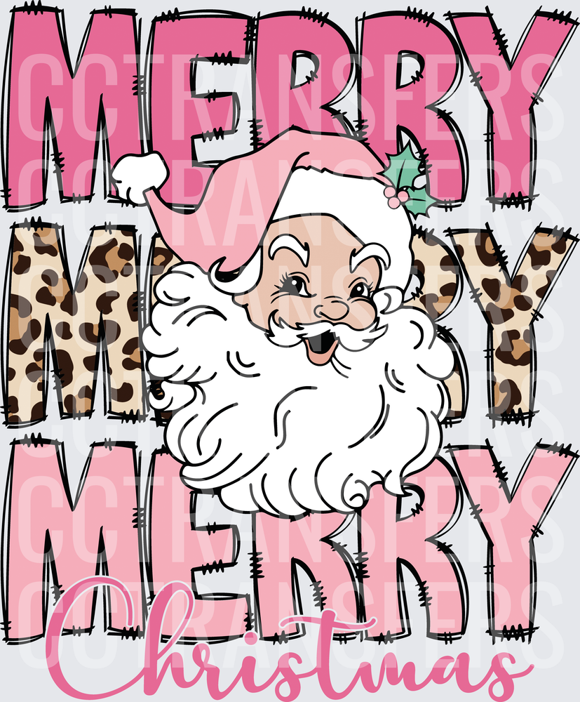 Merry Merry Merry Christmas Pink Leopard Santa (DTF)