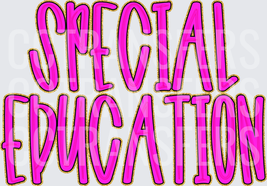 Special Education Bold Pink Gold Glitter Text (DTF)