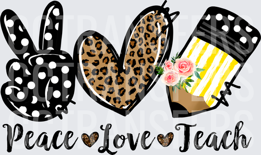 Peace Love Teach Leopard Heart Polka Dot Peace Sign (DTF)