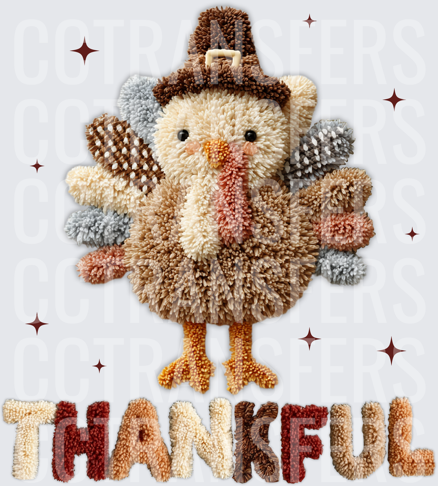 Fluffy Pom Pom Turkey Pilgrim Hat Thankful (DTF)