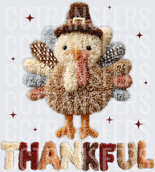 Fluffy Pom Pom Turkey Pilgrim Hat Thankful (DTF)