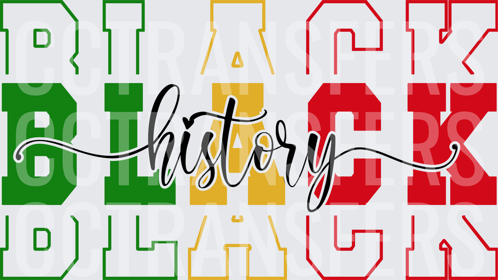 Black History Stacked Varsity Letters Green Gold Red (DTF)