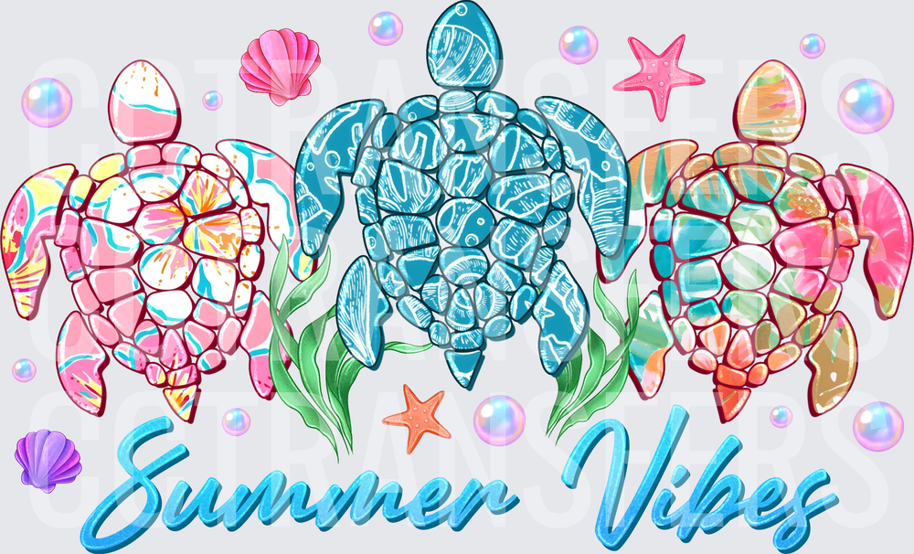 Summer Vibes Colorful Sea Turtles Ocean Beach (DTF)