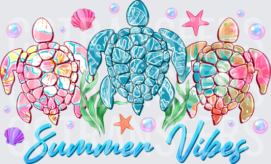Summer Vibes Colorful Sea Turtles Ocean Beach (DTF)