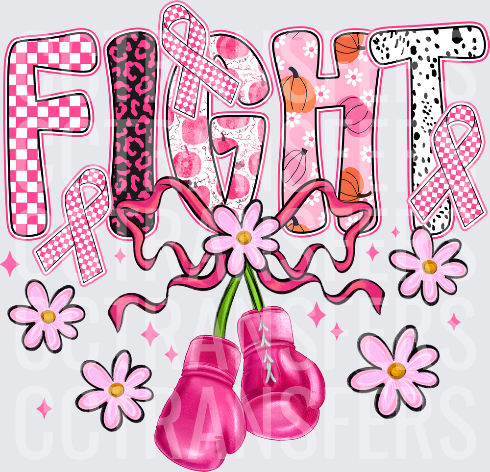 Fight Breast Cancer Awareness Pink Boxing Gloves Floral (DTF)