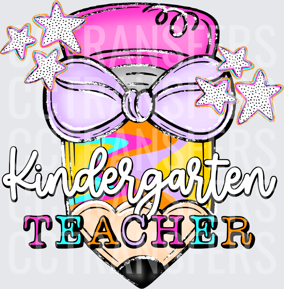 Kindergarten Teacher Pencil Bow Stars (DTF)
