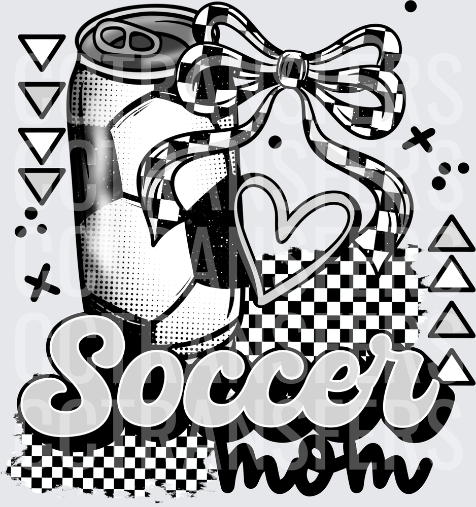 Soccer Mom Checkered Bow Soda Can Heart Design (DTF)