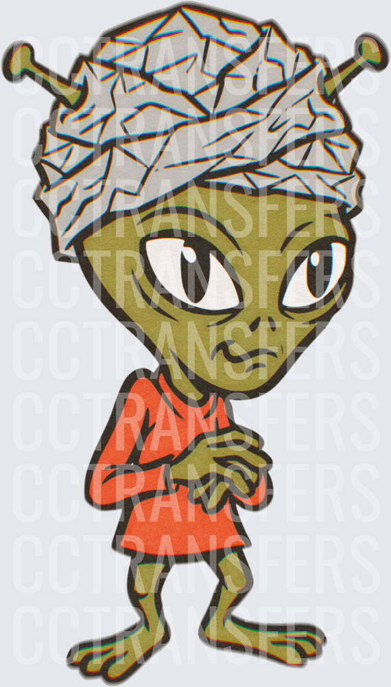 Cartoon Alien Wearing Tin Foil Hat Orange Shirt (DTF)