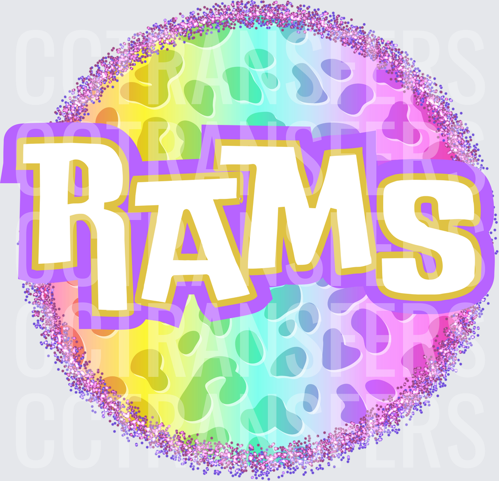 Rams Rainbow Leopard Glitter Circle (DTF)