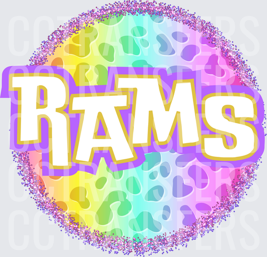Rams Rainbow Leopard Glitter Circle (DTF)