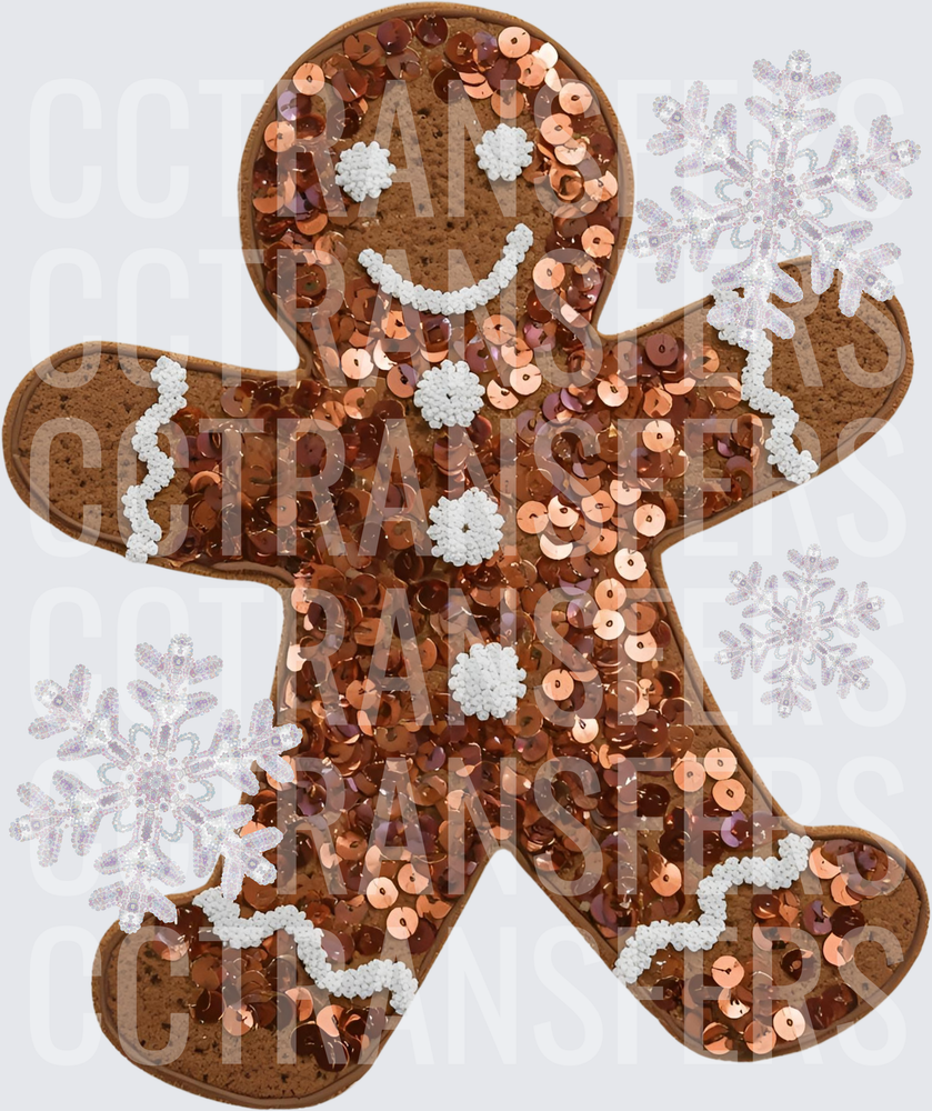 Sequin Gingerbread Man with Snowflakes (DTF)