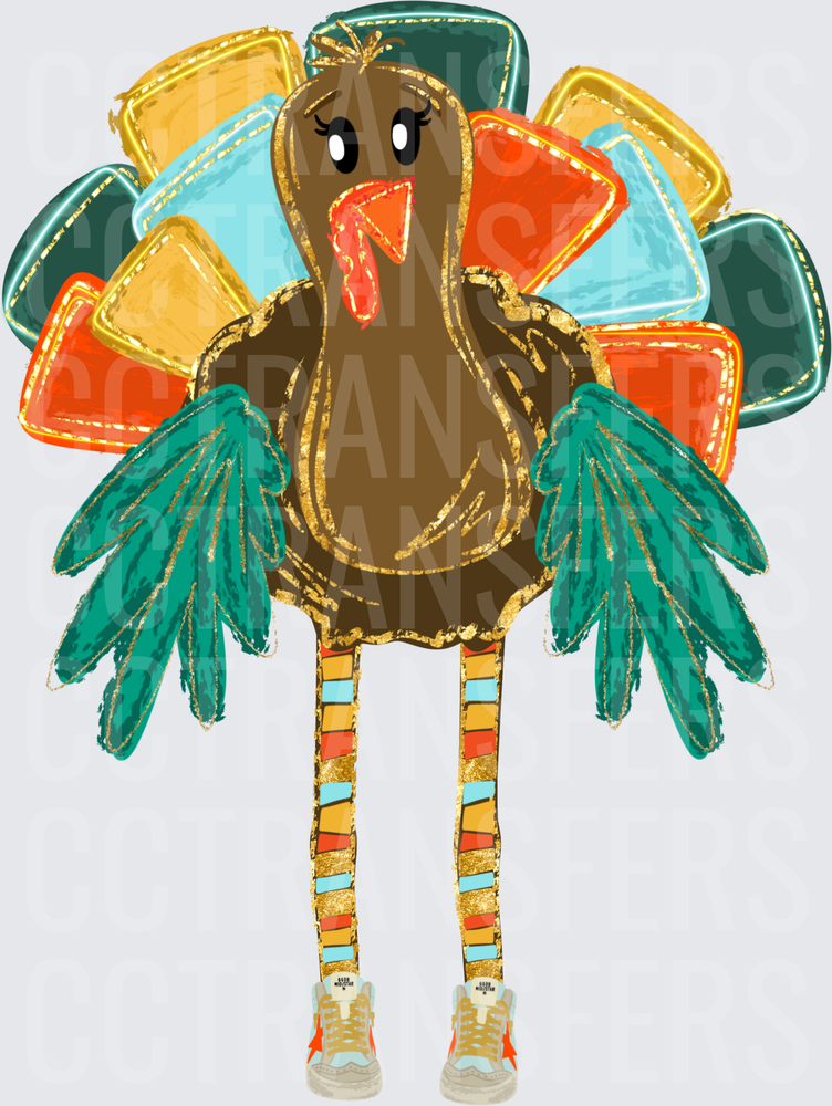 Sassy Turkey with Colorful Feathers and Sneakers (DTF)