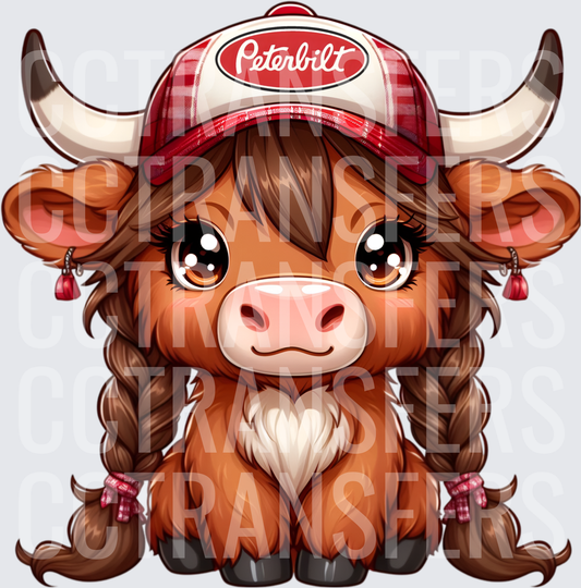 Cute Highland Cow Braids Trucker Hat Peterbilt (DTF)