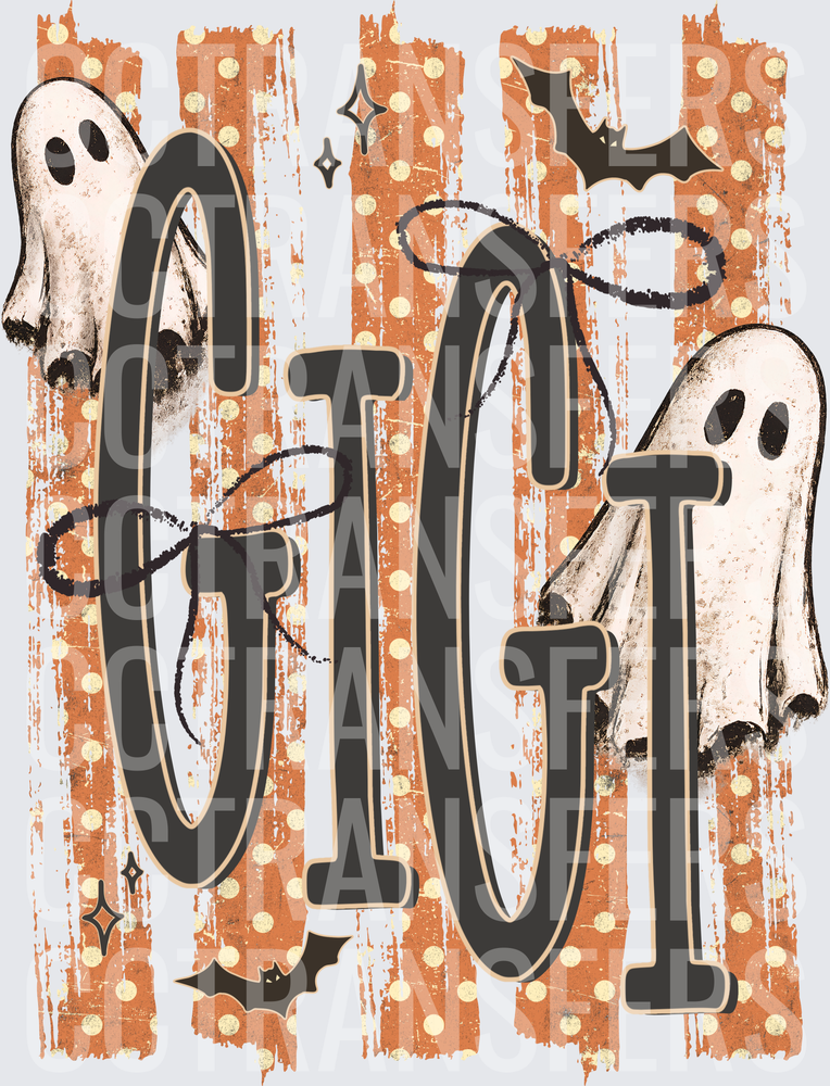 Halloween Gigi Ghost Bat Distressed Stripe Design (DTF)