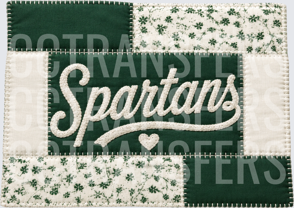Spartans Script Heart Patchwork Quilt Design (DTF)