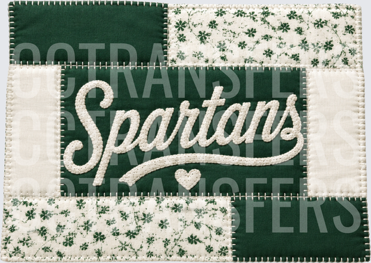 Spartans Script Heart Patchwork Quilt Design (DTF)