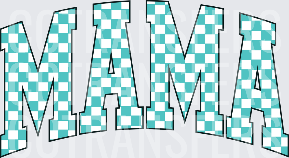 Teal Checkered Arched MAMA Bold Varsity Letters (DTF)