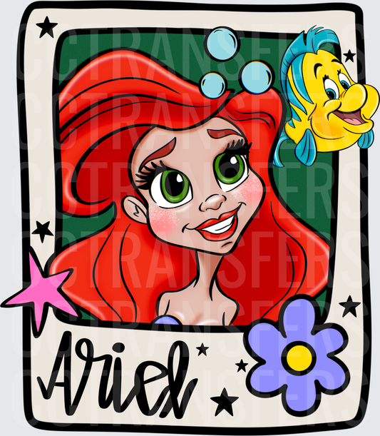 Ariel Polaroid Frame with Flounder Bubbles and Stars (DTF)
