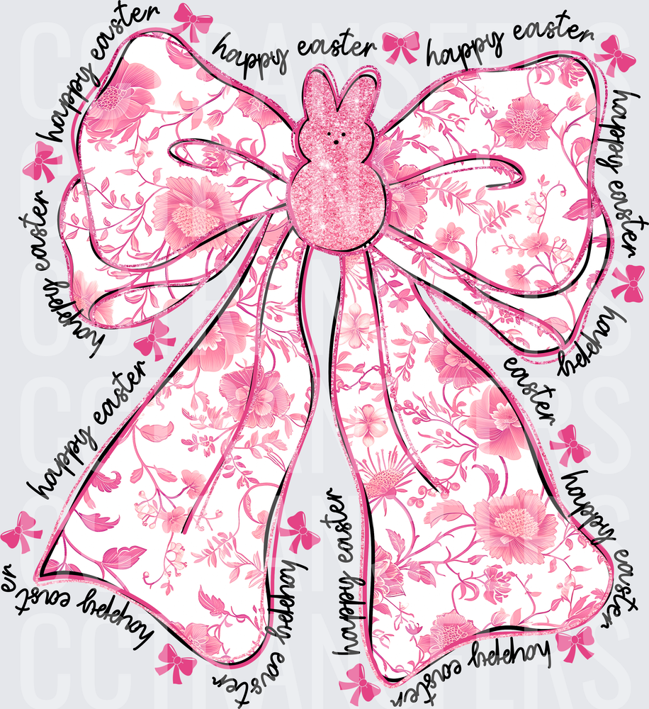 Happy Easter Pink Floral Bow Glitter Bunny Peep (DTF)