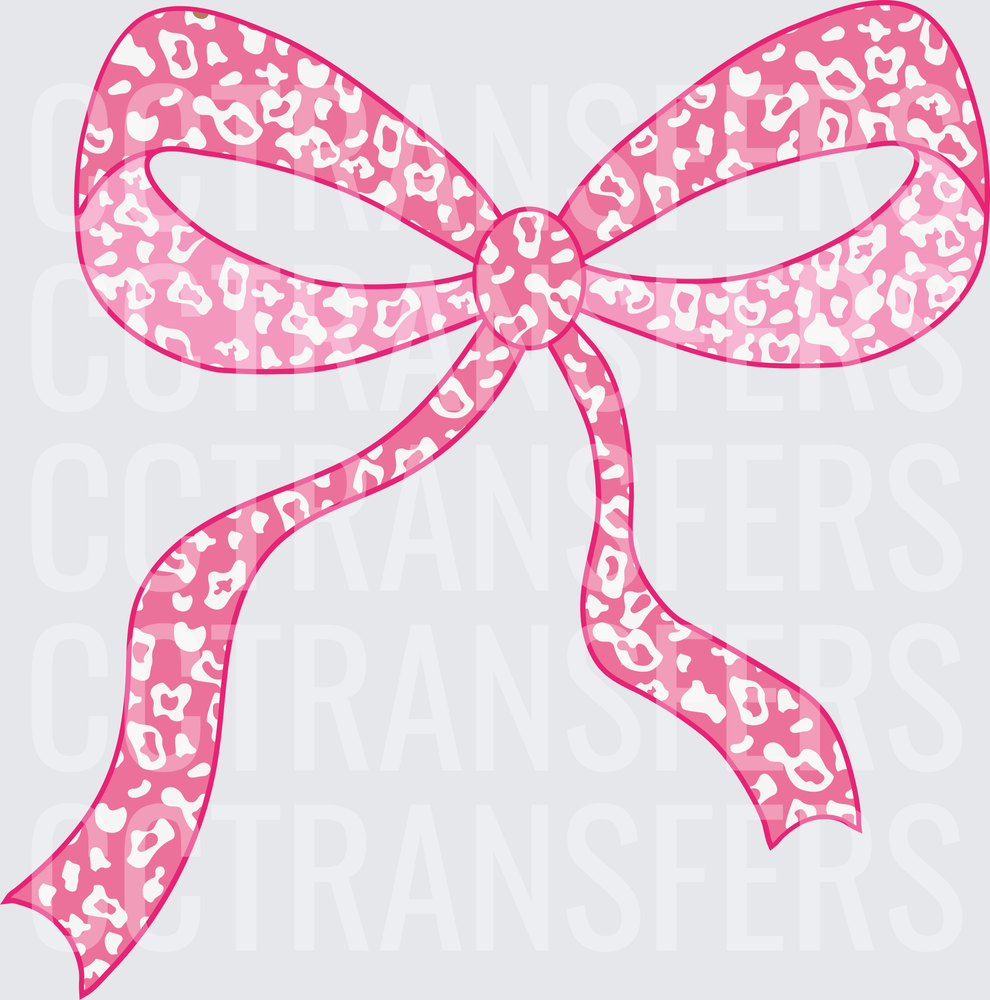Pink Leopard Print Ribbon Bow with Flowing Tails (DTF)