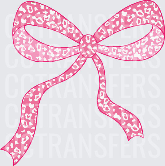 Pink Leopard Print Ribbon Bow with Flowing Tails (DTF)