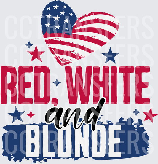 Red White and Blonde Patriotic American Flag Heart (DTF)