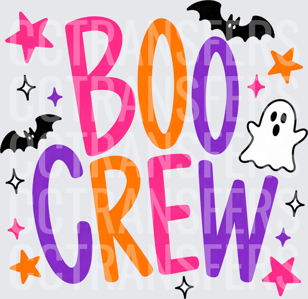 Boo Crew Halloween Ghost Bats Stars Colorful Design (DTF)